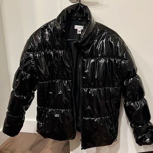 Glossy black puffer jacket